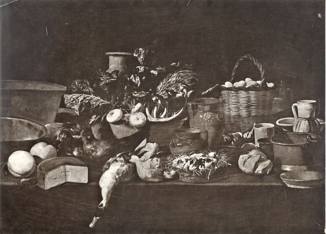 Anderson — Recco Giovan Battista - sec. XVII - Natura morta con selvaggina, formaggi, ortaggi, cesto di uova e stoviglie — insieme